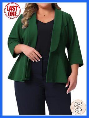 Plus Size Peplum Blazer 3/4 Sleeve Business Casual